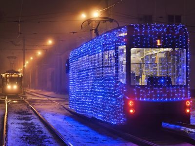 Новогодние трамваи курсируют в Коломне